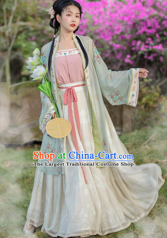 Traditional China Ancient Village Girl Hanfu Dress Garment Song Dynasty Young Lady Historical Costumes