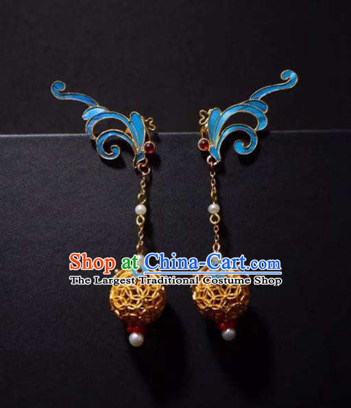 Chinese Traditional Filigree Jewelry Qing Dynasty Earrings Ancient Empress Pearls Ear Accessories