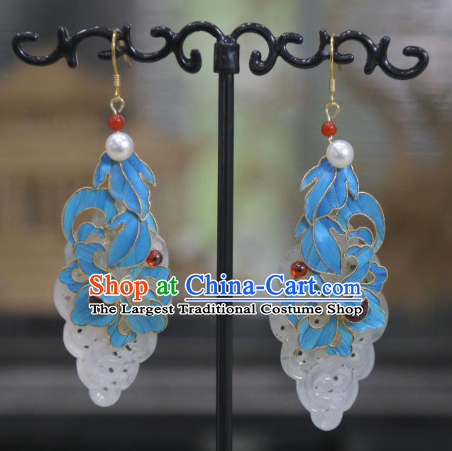 Chinese Ancient Empress Jade Ear Accessories Handmade Traditional Garnet Earrings Jewelry