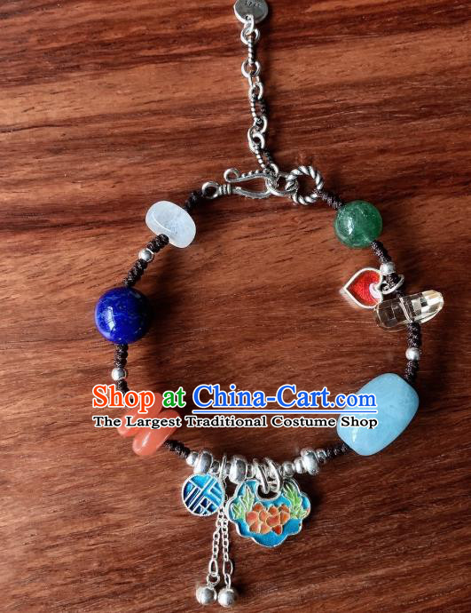 Handmade Chinese National Blueing Bracelet Ethnic Silver Bangle Lapis Wristlet Accessories