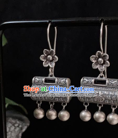 China National Wedding Silver Lock Earrings Traditional Cheongsam Ear Jewelry Accessories