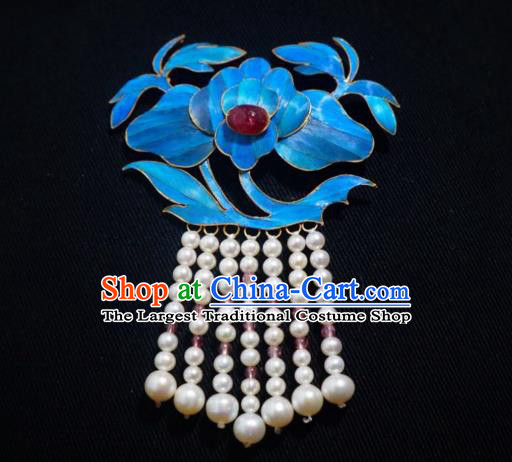 China Traditional Pearls Tassel Necklace Jewelry Accessories Qing Dynasty Cloisonne Lotus Necklet Pendant