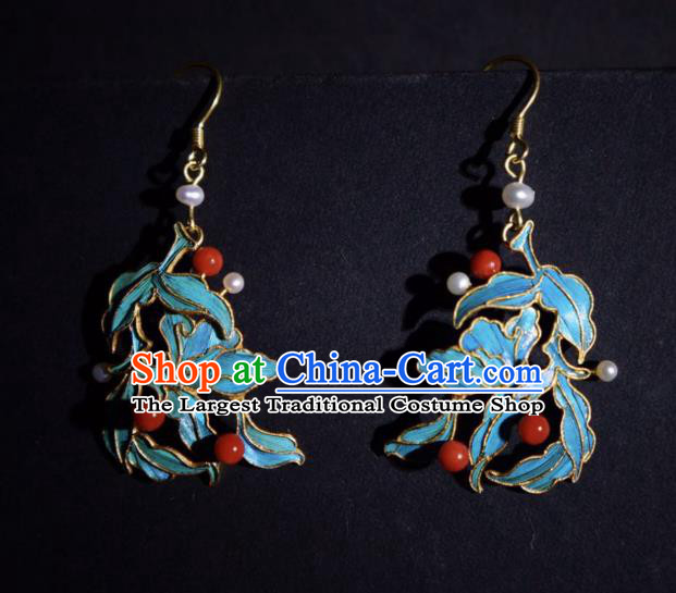 Chinese Handmade Jewelry Ancient Qing Dynasty Court Ear Accessories Traditional Cloisonne Earrings