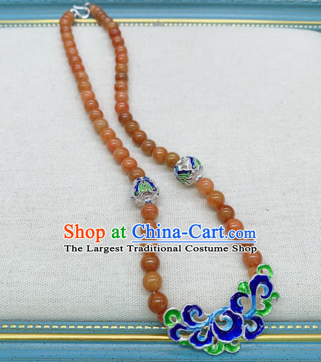 Handmade Chinese Agate Beads Necklace Accessories National Blueing Silver Necklet Pendant