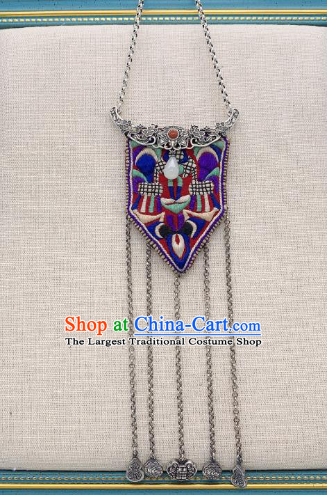 Handmade Chinese Embroidered Necklace Accessories National Silver Tassel Necklet Pendant