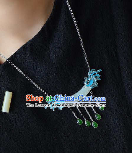 Handmade Chinese Phoenix Necklace Accessories National White Jade Necklet Pendant