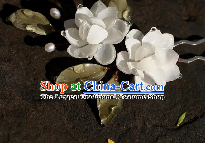 China Traditional Ming Dynasty Princess Hairpin Classical Hair Accessories Hanfu White Jasmine Flowers Hair Stick