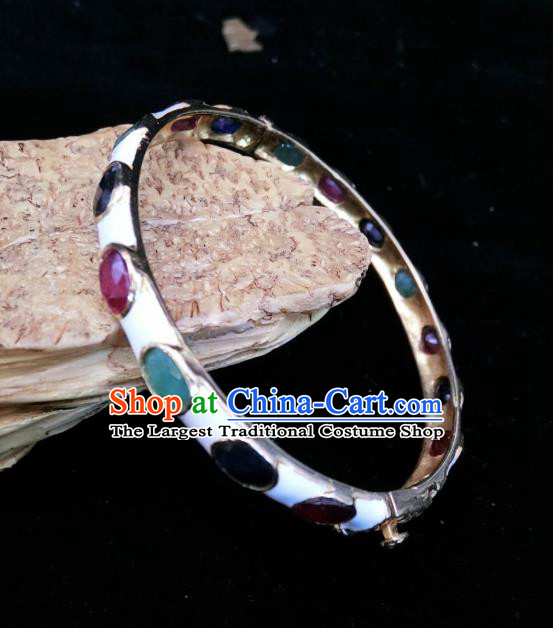 Handmade Chinese Enamel White Bangle Accessories National Wedding Gems Bracelet