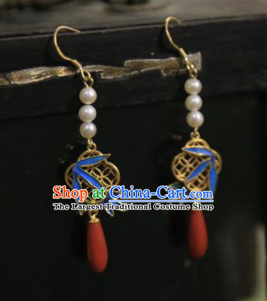 Handmade Chinese Agate Ear Accessories Traditional Culture Jewelry Cheongsam Blueing Bamboo Leaf Earrings