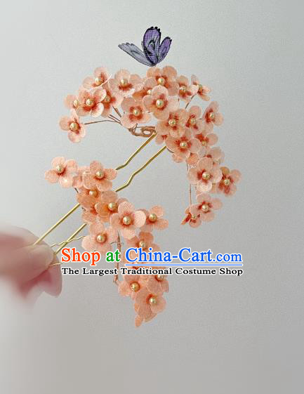 China Traditional Ming Dynasty Velvet Flowers Hair Stick Handmade Plum Blossom Hairpin