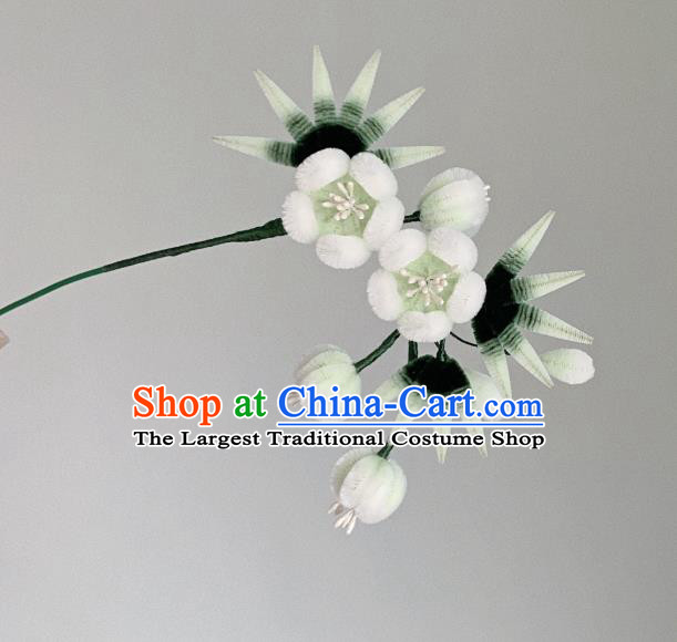 China Classical White Velvet Hairpin Traditional Qing Dynasty Palace Plum Bamboo Hair Stick