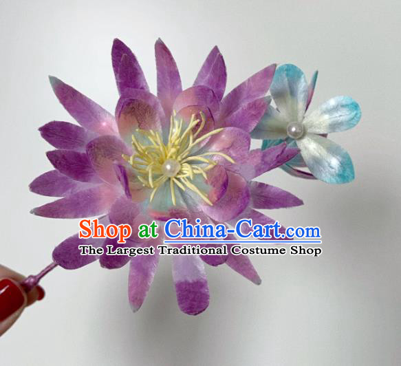 China Classical Purple Velvet Epiphyllum Hairpin Traditional Qing Dynasty Imperial Consort Hair Stick