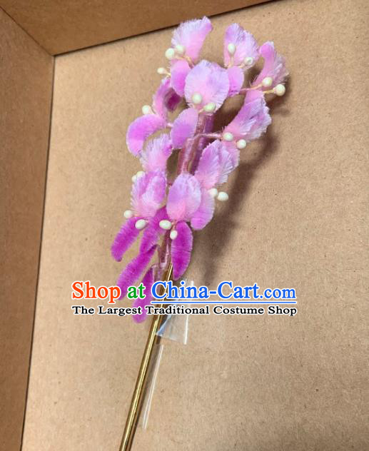 China Traditional Classical Velvet Wisteria Hairpin Ancient Qing Dynasty Hair Stick Accessories