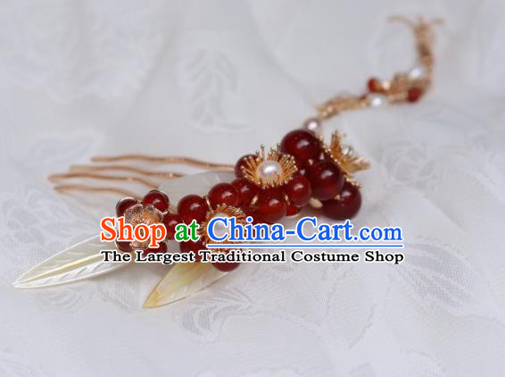 China Traditional Ming Dynasty Princess Red Plum Hair Comb Classical Hanfu Tassel Hairpin