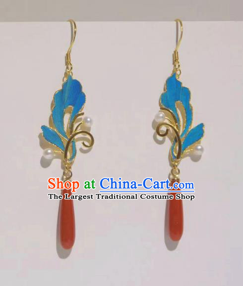 Chinese Traditional Culture Jewelry Butterfly Earrings Ancient Qing Dynasty Agate Ear Accessories