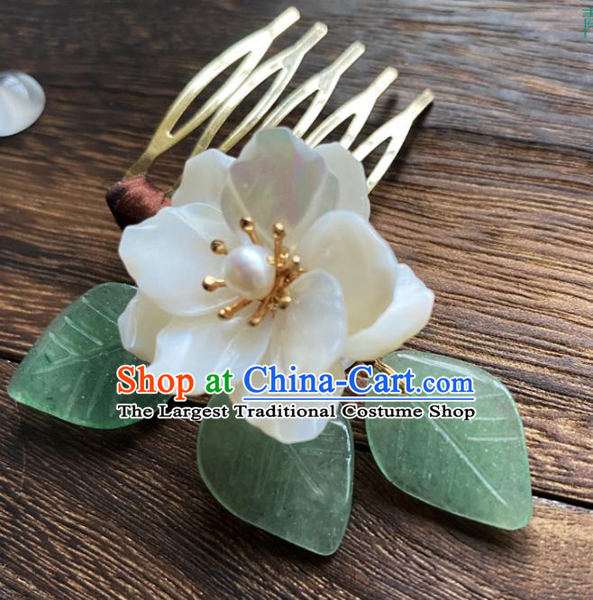 China Ancient Princess Shell Hairpin Traditional Ming Dynasty Jasmine Flower Hair Comb