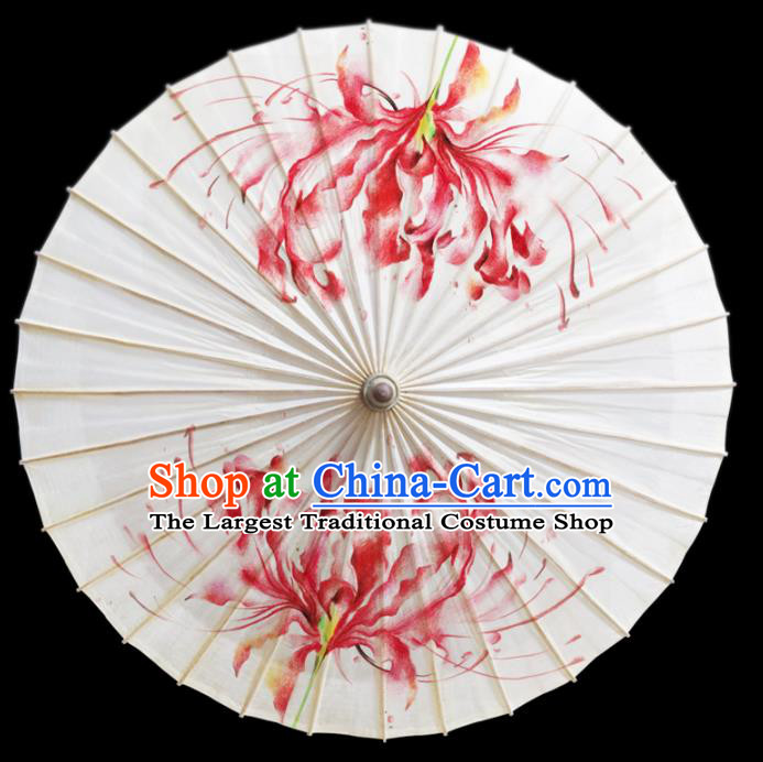 China Painting Red Spider Lily Umbrella Classical Dance Umbrellas Craft Traditional White Oil Paper Umbrella