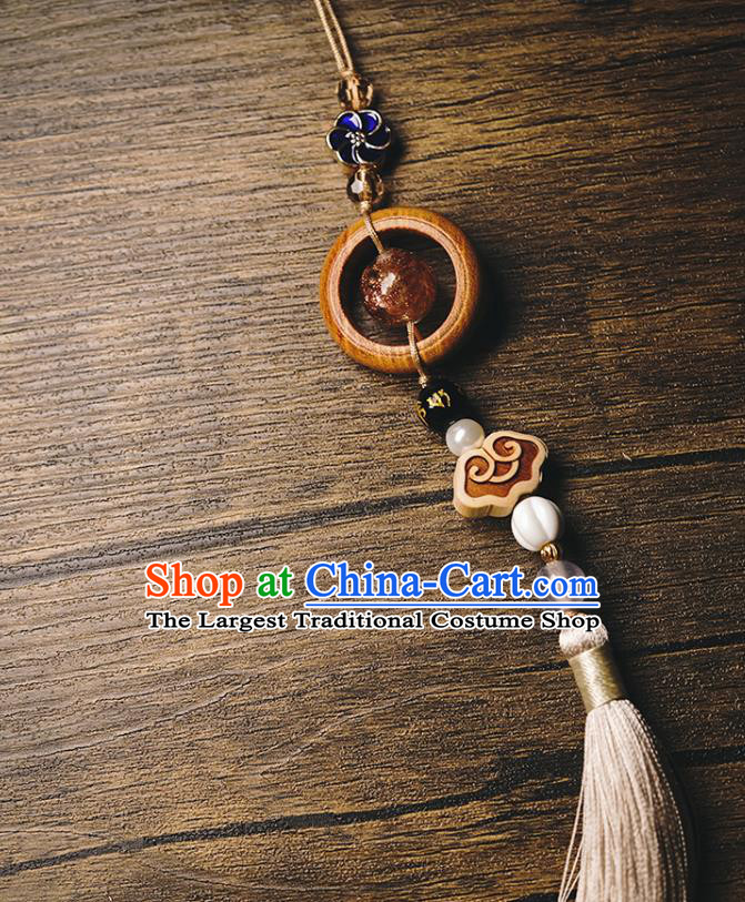 Chinese Traditional Rosewood Waist Accessories Classical Cheongsam Brooch Grey Tassel Pendant