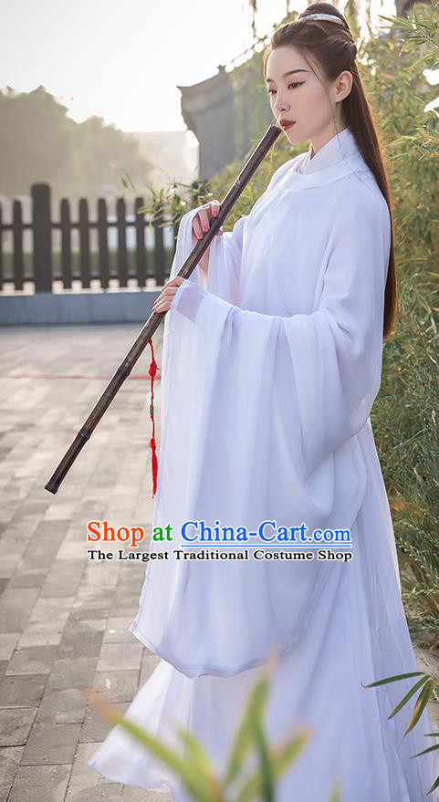 China Traditional Ming Dynasty Nobility Childe Historical Costume Ancient Swordsman White Hanfu Clothing