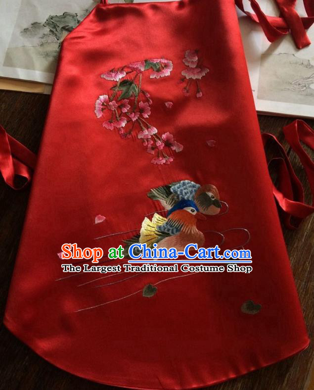 China Traditional Wedding Stomachers Undergarment Handmade Embroidered Mandarin Duck Red Silk Bellyband