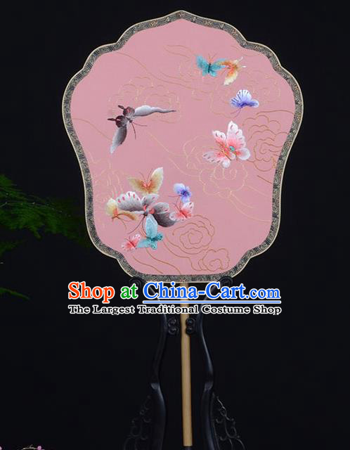 Chinese Embroidered Butterfly Fan Handmade Double Side Silk Fan Traditional Dance Palace Fan
