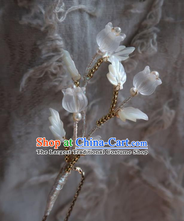 China Traditional Ancient Princess Convallaria Hair Stick Handmade Hanfu White Shell Hairpin