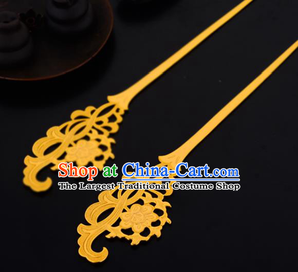 China Ancient Princess Golden Hairpin Handmade Traditional Tang Dynasty Palace Hair Stick