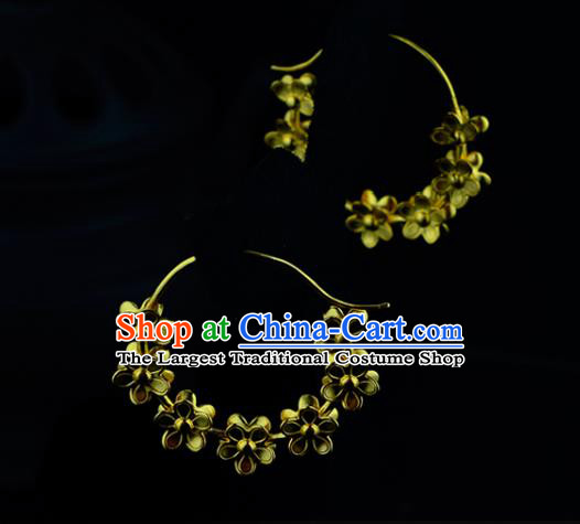 Chinese Traditional Song Dynasty Court Earrings Ancient Queen Golden Peach Blossom Ear Accessories