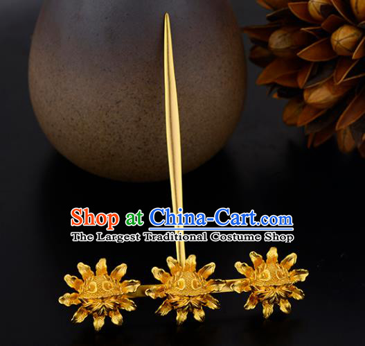 China Ancient Empress Hairpin Handmade Traditional Song Dynasty Golden Flowers Hair Stick