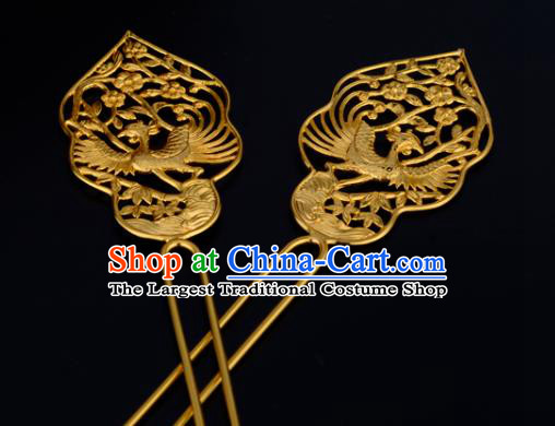 China Ancient Queen Hairpin Handmade Traditional Tang Dynasty Palace Lady Golden Phoenix Hair Stick