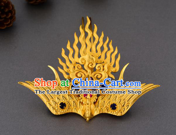 China Ancient Court Empress Gems Hairpin Handmade Traditional Ming Dynasty Golden Phoenix Hair Crown