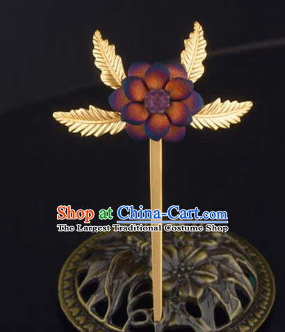 China Handmade Traditional Ming Dynasty Princess Hair Stick Ancient Palace Lady Purple Flower Hairpin