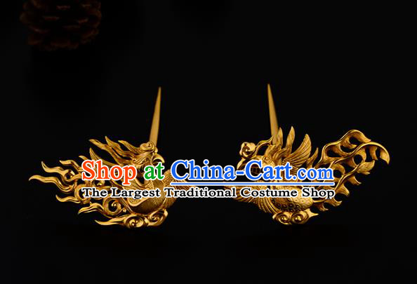 China Ancient Imperial Empress Hairpin Handmade Traditional Song Dynasty Golden Phoenix Hair Stick