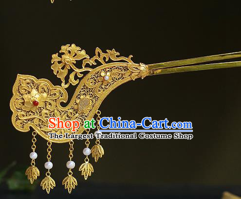 China Ancient Court Beauty Tassel Hairpin Handmade Traditional Song Dynasty Filigree Hair Jewelry