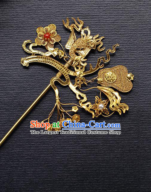 China Ancient Noble Countess Hair Stick Traditional Ming Dynasty Court Filigree Fan Hairpin