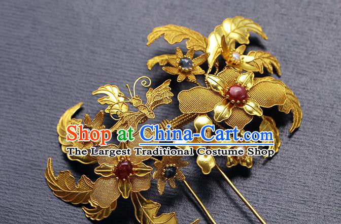 China Ancient Empress Hair Jewelry Traditional Ming Dynasty Court Filigree Peony Hairpin