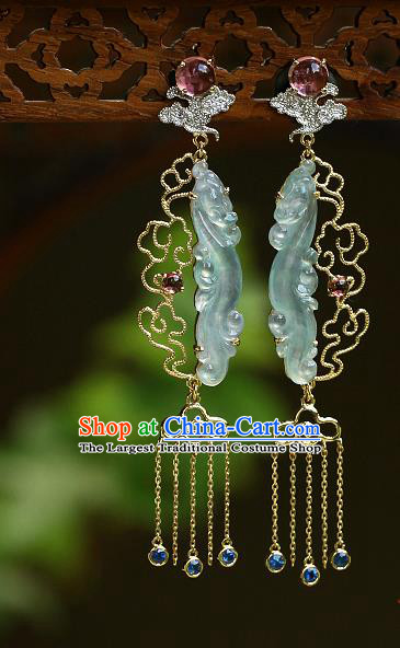 Chinese Handmade Crystal Tassel Ear Accessories Traditional Cheongsam Jadeite Earrings