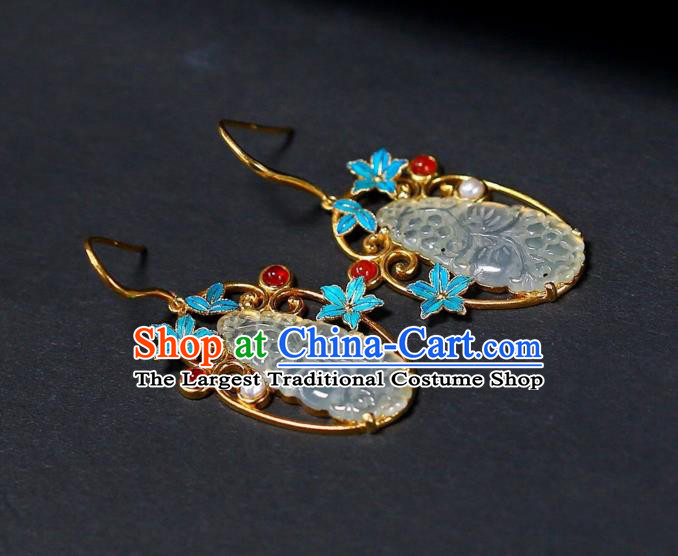 Chinese Handmade Ancient Court Jade Ear Accessories Traditional Qing Dynasty Imperial Consort Earrings