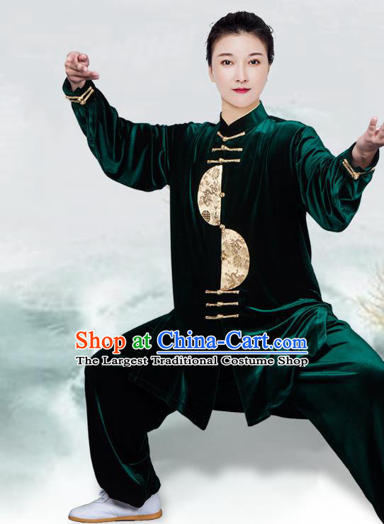 China Traditional Kung Fu Green Velvet Uniforms Tai Ji Training Clothing Tai Chi Costumes