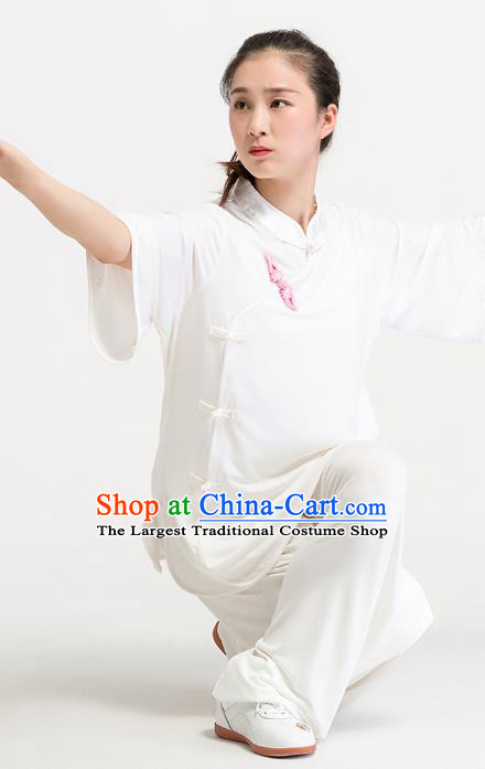 China Summer Tai Chi Training Costume Traditional Martial Arts Clothing Kung Fu White Uniforms