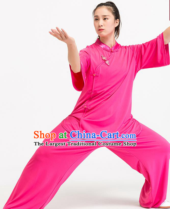 China Traditional Summer Tai Chi Training Martial Arts Clothing Kung Fu Rosy Uniforms