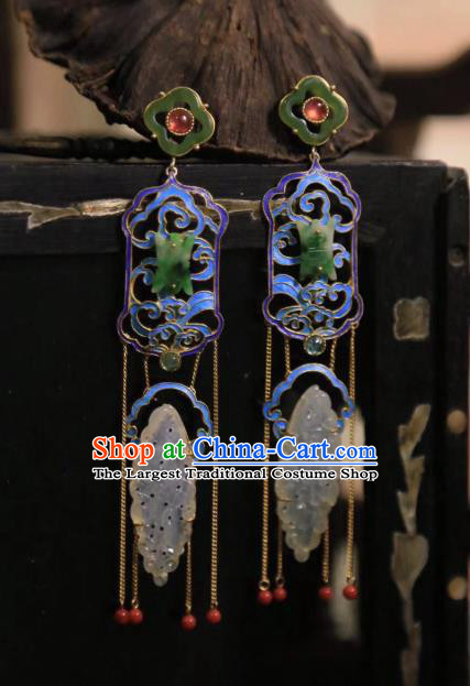 Handmade Chinese Blueing Orchids Ear Accessories Traditional Culture Jewelry Cheongsam Jadeite Earrings