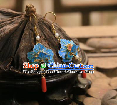 Handmade Chinese Blue Peony Ear Accessories Traditional Culture Jewelry Cheongsam Agate Earrings