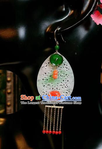 Handmade Chinese Jadeite Ear Accessories Traditional Culture Jewelry Cheongsam Silver Earrings