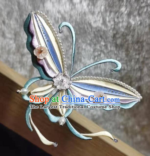 China Traditional Hair Accessories Song Dynasty Pearls Hairpin Handmade Ancient Princess Silk Dragonfly Hair Stick