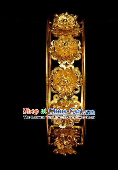 Handmade Chinese Wedding Bangle Jewelry Traditional Ming Dynasty Empress Golden Bracelet Accessories