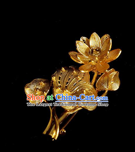 Handmade Chinese Cheongsam Golden Lotus Brooch Accessories Traditional Wedding Breastpin Jewelry