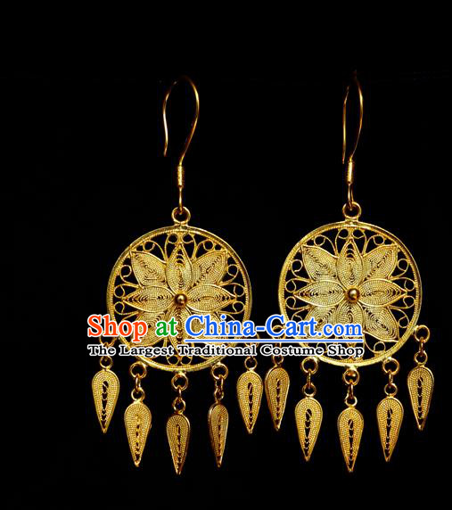 Chinese Traditional Handmade Golden Dreamcatcher Earrings Accessories National Cheongsam Ear Jewelry