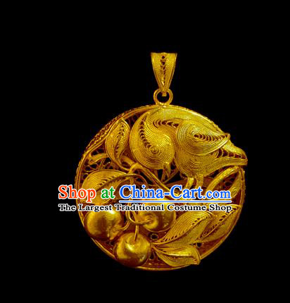 China Ancient Princess Filigree Necklet Pendant Traditional Ming Dynasty Golden Cherry Necklace Accessories