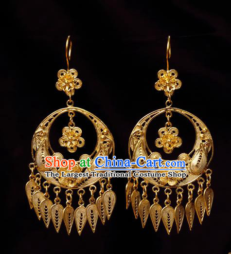 Chinese Ancient Empress Ear Jewelry Traditional Hanfu Golden Plum Blossom Earrings Accessories